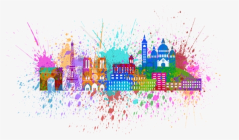 Free Png Download Colorful Paint Splatters Png Png - Bergamo Skyline In Watercolor Background, Transparent Png, Free Download