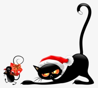 Christmas Cat Black Animal Mouse Cute Mischief - Free Clipart Christmas Cat, HD Png Download, Free Download