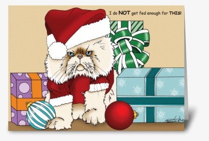 Grumpy Christmas Cat Greeting Card - Art Christmas Cat, HD Png Download, Free Download