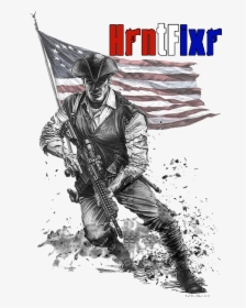 Minuteman Drawing American Revolution - Patriot With Ar 15, HD Png Download, Free Download