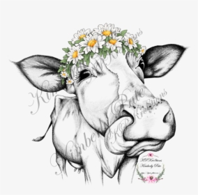 Heifer With Daisy Crown Waterslide ~ Black And White - Girl Cow With Bandana, HD Png Download, Free Download