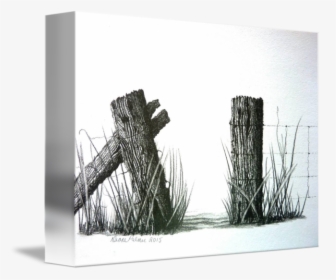 Farm Drawing T Churl - Fence Post Barbed Wire Ink Drawing, HD Png Download, Free Download