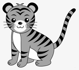 Baby Animal Clipart Black And White - Cute Tiger Drawing Easy, HD Png Download, Free Download