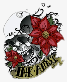 #skull #ink #flower #floral #red #spiral #tattoo #skin - Tattoo Png Chest Colorful, Transparent Png, Free Download