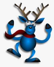 Antlers Free Dancing Reindeer - Blue Christmas Reindeer Cartoon, HD Png Download, Free Download