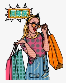 Transparent Girl With Shopping Bags Clipart - Girls Cartoons Do Shopping, HD Png Download, Free Download