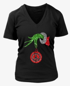 Funny Grinch Hand Holding Peace Sign Ornament T-shirt - T-shirt, HD Png Download, Free Download