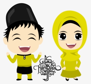 Muslim Png -muslim Couple On Eid Png Download - Eid Mubarak Cartoon Png, Transparent Png, Free Download