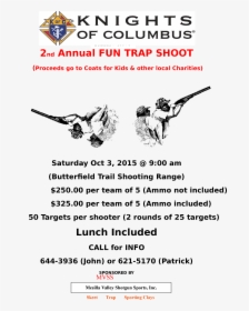 Flyer K Of C Trap Shoot, HD Png Download, Free Download