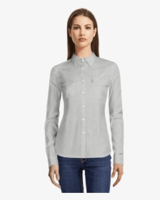 Light Grey Button Down Oxford Shirt With Pockets-view - Camicia Rosa Da Donna, HD Png Download, Free Download
