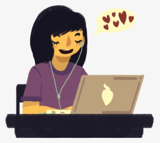 A Girl Sitting At A Desk Typing On Her Computer And - Girl Typing On Computer Cartoon, HD Png Download, Free Download