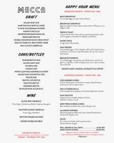 Mecca Happy Hour Menu 09 24 19 Single Page - Somerville Hotel, HD Png Download, Free Download