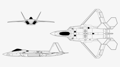 Airplane Drawing Top View - F 22 3 View, HD Png Download, Free Download