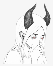 #image #anime #smoke #cigarette #alone #devil #demon - Devil Anime Girl Drawing, HD Png Download, Free Download