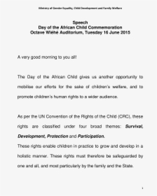 Speech For The Minister, Day Of African Child Main - Manuscript Speech Example Love, HD Png Download, Free Download