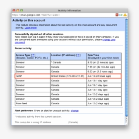 My Gmail Activity Window - Gmail Account Activity, HD Png Download, Free Download