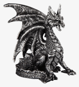 Small Seated Silver Dragon Statue - Silver Dragon Statue, HD Png Download, Free Download