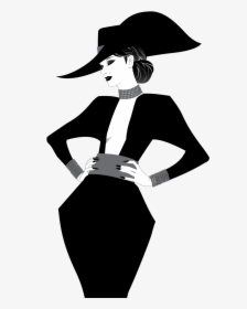 Simple Design Art Silhouette Clip Art - Elegant Lady With Hat Silhouette, HD Png Download, Free Download