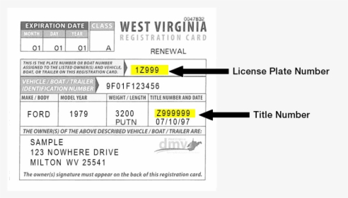 Registration Card Example - Wv Dmv, HD Png Download, Free Download