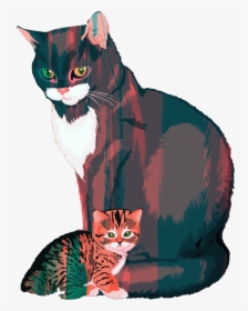 Kitten And Mother Illustration Clip Arts - Cat, HD Png Download, Free Download