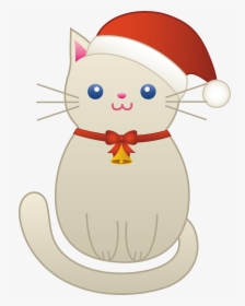 Cute Christmas Cat Clipart - Cat With Santa Hat Clipart, HD Png Download, Free Download