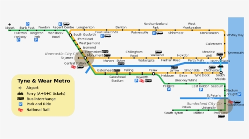 Tyne And Wear Metro Map - Tyne And Wear Metro Stations, HD Png Download, Free Download