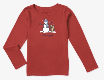 Girls Snowman And Rocket Vintage Long Sleeve Crusher - Life Is Good, HD Png Download, Free Download