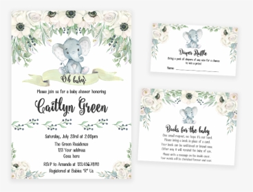 White Floral Gender Neutral Elephant Baby Shower Invitation - Gender Neutral Baby Shower Border Clipart, HD Png Download, Free Download