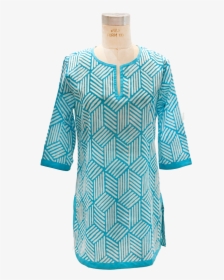 Isabelle Top In Turquoise Print Cotton - Day Dress, HD Png Download, Free Download