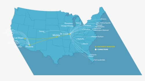 Map Of Southwest Connections - Direct Flights From Wichita, HD Png Download, Free Download