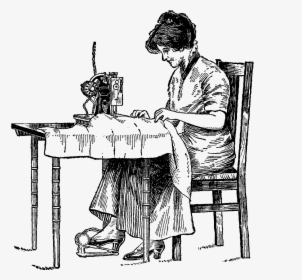 Woman Digital Stamp Design Sewing Digital Stamp Antique - Sewing Machine Drawing, HD Png Download, Free Download