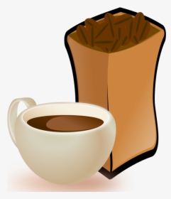 Vector Image Of Beige Cup Of Coffee With Sack Of Coffee - Coffee Beans Clip Art, HD Png Download, Free Download