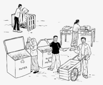People Sort Trash And Recyclables Into Areas Marked - Drawing Of People In A Community, HD Png Download, Free Download