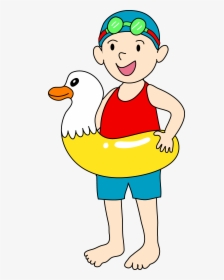 Cartoon Kids Swimming - Boy Going To The Swimming Pool Clipart, HD Png Download, Free Download
