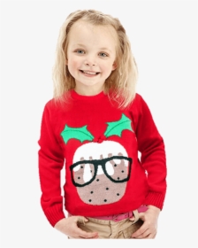 Jersey Navideño Niña Y Niño Pudding Con Gafas Rojo - Girl Reindeer Christmas Jumper, HD Png Download, Free Download