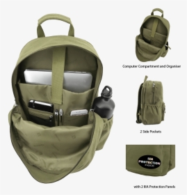 Armorme Double Bullet-resistant Panels Backpack Green - Mochilas Antibalas, HD Png Download, Free Download