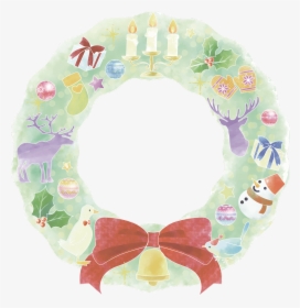 #christmas #wreath #holly #deer #snowman #giftboxs - クリスマス イラスト 水彩 フリー, HD Png Download, Free Download