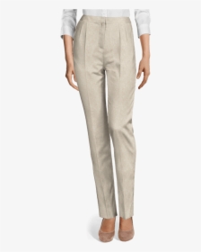 Sand Linen High Waisted Pleated Women Trousers-view - Beige High Waisted Pants, HD Png Download, Free Download