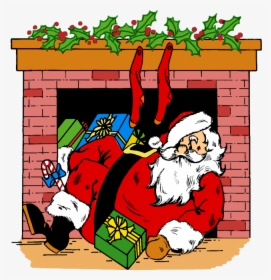 Fireplace Chimney Clipart - Animated Santa Coming Down The Chimney, HD Png Download, Free Download