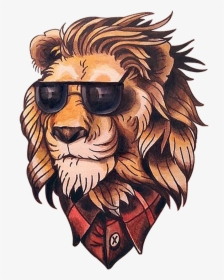 School Old Painted Flash Head Lion Clipart - Old School Tattoo Animal, HD Png Download, Free Download