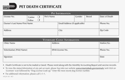 Pet Death Certificate Main Image Download Template - Death Certificate Sample For Dog, HD Png Download, Free Download