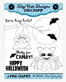 A Little Batty Digi Stamp-halloween, Bat, Moon, Branch - Independence Day, HD Png Download, Free Download