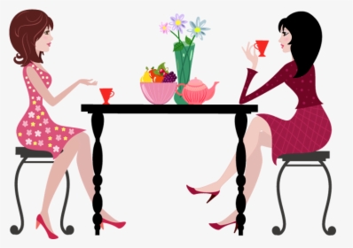 Sit Clipart Table - Cartoon Ladies Having Coffee, HD Png Download, Free Download