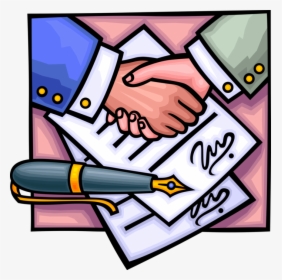 Vector Illustration Of Business Handshake Seals The - Someone Signing A Contract, HD Png Download, Free Download