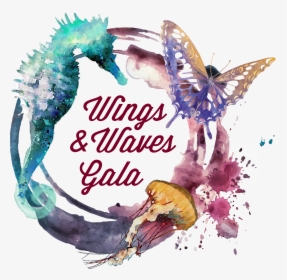 Wings And Waves Gala Logo Seahorse Butterfly Jellyfish, HD Png Download, Free Download