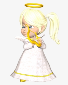 Cute Blonde Angel With Harp Large Png Clipart - Blonde Angel, Transparent Png, Free Download
