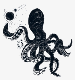 Black Octopus - Octopus Drawing In Space, HD Png Download, Free Download