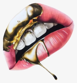 #lips #gold #drip #mouth #freetoedit, HD Png Download, Free Download