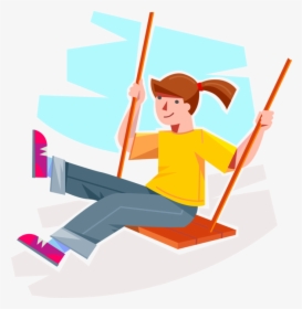 Vector Illustration Of Young Girl Swings On Playground - Illustration, HD Png Download, Free Download