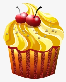 Transparent Cupcake Clip Art - Yellow Birthday Cupcake Clipart, HD Png Download, Free Download